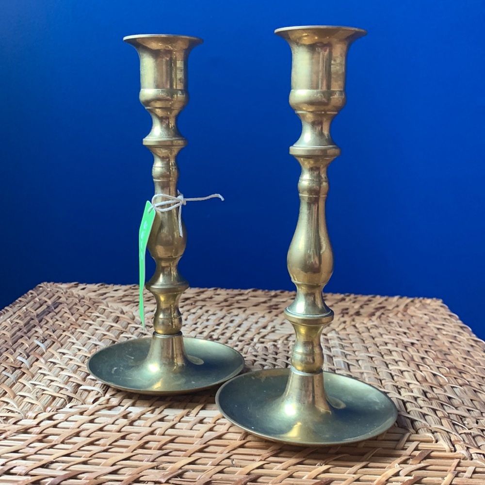 Vintage set of 2 heavy brass candlesticks